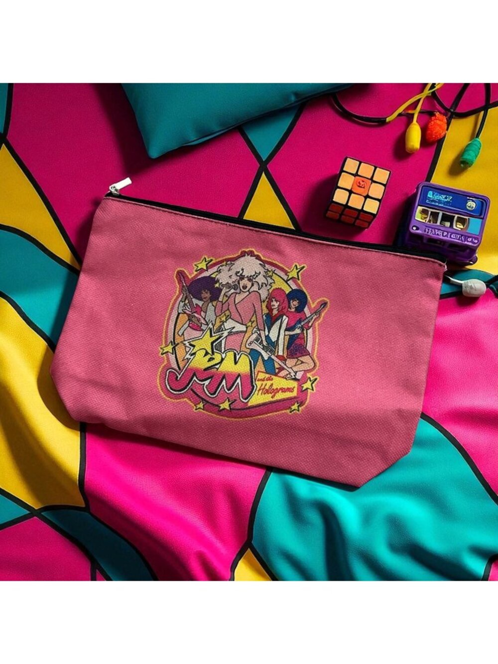 JEM Holograms 80s Pink cosmetic Makeup Toiletry Bag NEW NWOT